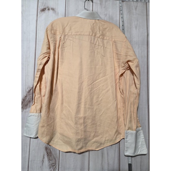 Bachrach Shirt‎ Mens 15.5 32/33 Peach White Contrast Collar French Cuff Cotton - Picture 4 of 8